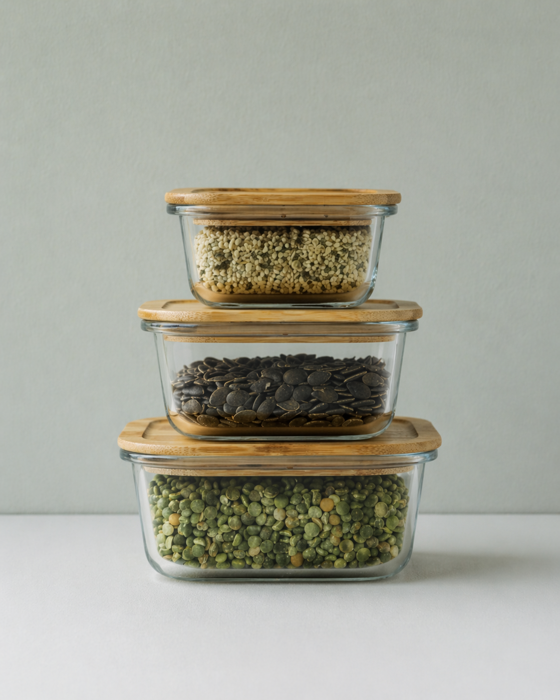 The HomeWell Package | Set of 3 Rectangular Glass Food Storage Containers with Bamboo Lids for Meal Prep & Leftovers
